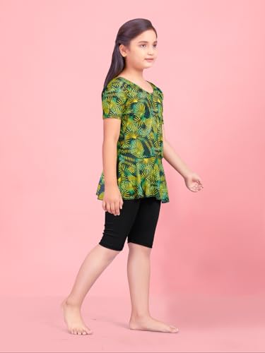 Image of Aarika Girls Sports Wear Blue Colour Leaf Print Nylon Swim Suit