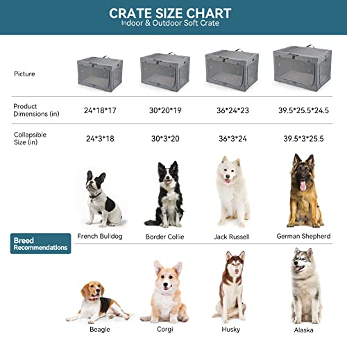 Petsfit Soft Dog Kennel with Thicken Mat, Adjustable Fabric Sleeve, Breathable Mesh Doors, Travel Dog Crate 100 cm L x 64 cm W x63 cm H Grey - Image 4