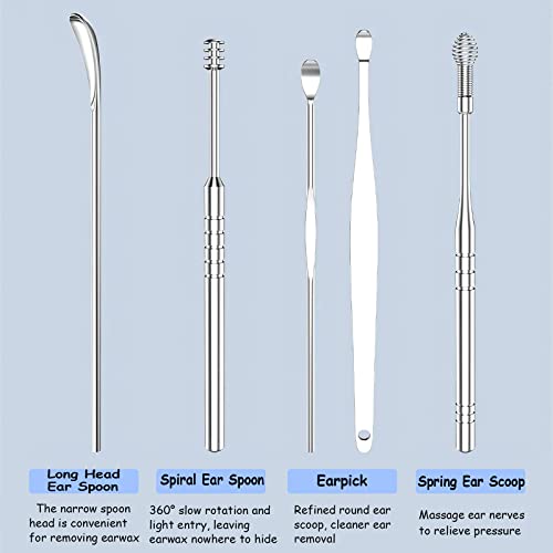 Zydiwo 7 Pcs Ear Pick Earwax Removal Kit, Ear Scoop Picking Tool Stainless Steel Ear Scoop Suit With A Cleaning Brush And Transparent Plastic Box (Silver) #TOP6