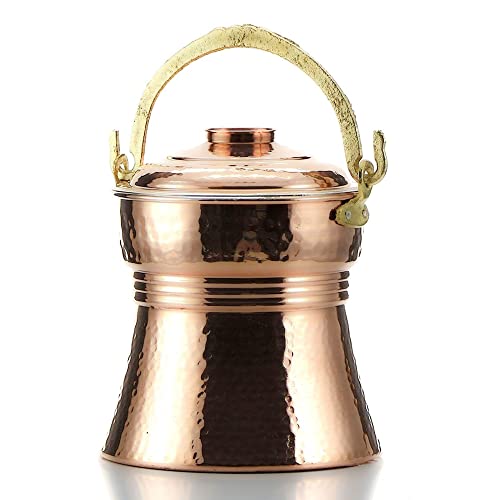 Turkish Copper Bucket with Lid and Brass Handle | Handmade Ayran Bucket | Vintage Serving Basket | Traditional Ice Bucket | Authentic Copper Yogurt Pot | Decorative Kitchenware Storage (125.25 Oz)