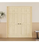 48'' x 80'' (Double 24" x 80") 6-Panel Wood Doors, Natural Solid Pine Interior Door Slab, Arch To...