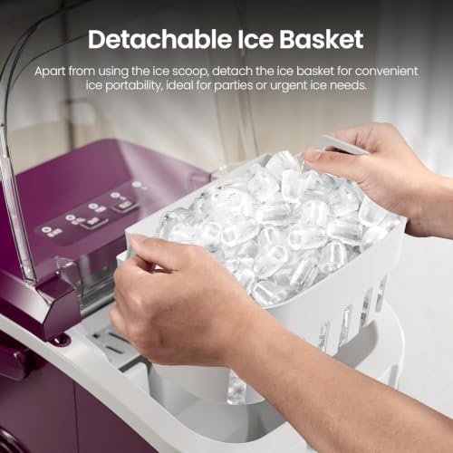 Image of Kismile Ice Makers Countertop with Handle,8 Cubes in 6 Mins,Portable Ice Maker Machine with Self-Cleaning for Home(Purple)