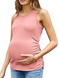 FMEYOA Summer Tank Tops for Maternity 2024 Trendy Sleeveless Pregnancy Camis Light Pink M