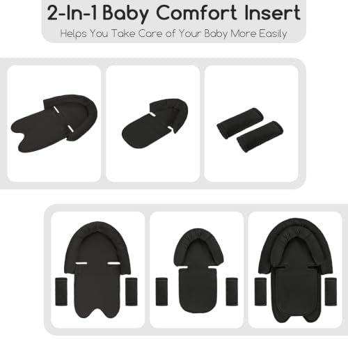 Image of Baby Car Seat Head Support for Newborn, GFU 2 in 1 Infant Car Seat Head Body Support with Strap Pads, Soft Stroller Cushion Pillow Insert for Girls, Fits for Stroller, Swing Black