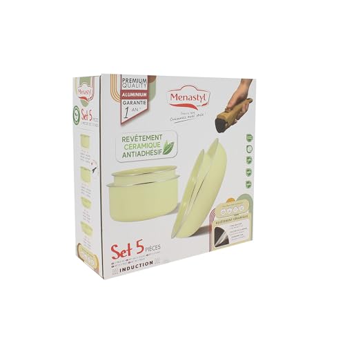 MENASTYL - 5 Piece Cream Recycled Aluminium Cookware - 2 Pans 22/26 cm + 2 Saucepans 16/18 cm + 1 Removable Handle - Suitable for All Heat Sources Including Induction - 6020587 - Image 8