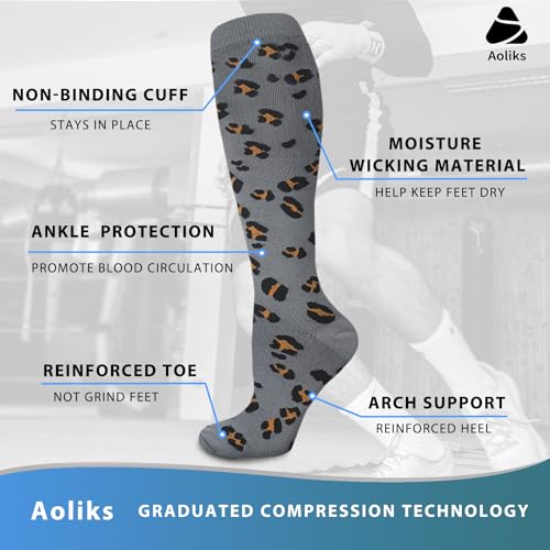 Image of Aoliks Medical Compression Socks for Women & Men, Support Knee High Socks for Running,Nurses,Travel