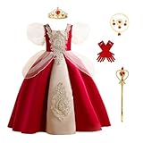 Princess Queen of Hearts Costume for Girls Halloween Christmas Cosplay Dress Up Birthday Party Outfit with Accessories for 6-7