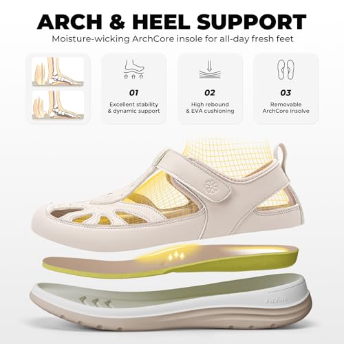 Image of FitVille Extra Wide Womens Orthopedic Walking Sandals with Wide Toe Box, Outdoor Closed Toe Sandals with Adjustable Straps for Women, Arch Support Women's Shoes for Plantar Fasciitis, Swollen Feet