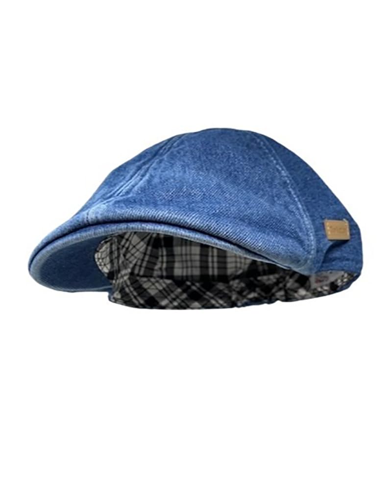 The Hatter Cool Men's Summer Linen Washed Cotton Denim Camo Duckbill Ivy Cap Hat with Elastic Band at The Back (Dark Denim3)