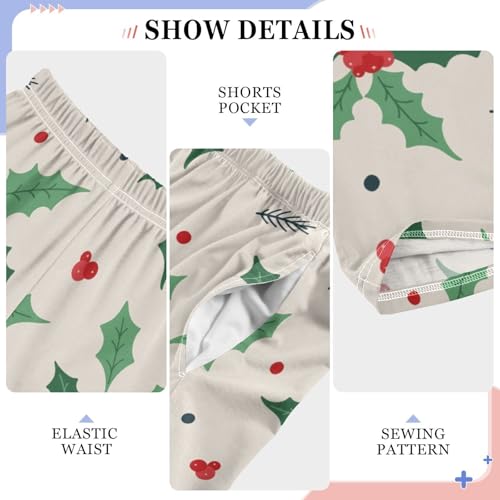 Boys' Pants Mistletoe Christmas Berries Long Bottoms Jogger Pants Elastic Waist Trousers with Pockets S-XL4