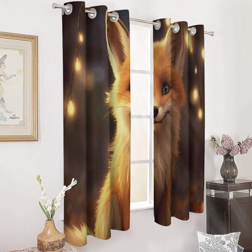 Rideaux occultants motif renard 132x182 cm pour salon et salle de bain