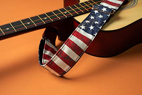 Qielizi Guitar Strap, Guitar Strap With Leather End Length Adjustable 2 Pick Holders & 2 Matching Picks For Electric Guitar, Acoustic Guitar And Bass - Unique Gift For Guitarist(1-American Flag) #TOP7