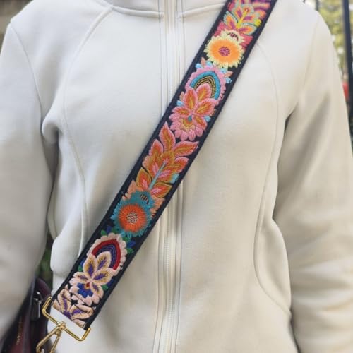 Image of Crochet Flower Purse Strap,Knit Wide Replacement Crossbody for Shoulder Strap Bag Adjustable 2inch Guitar Strap