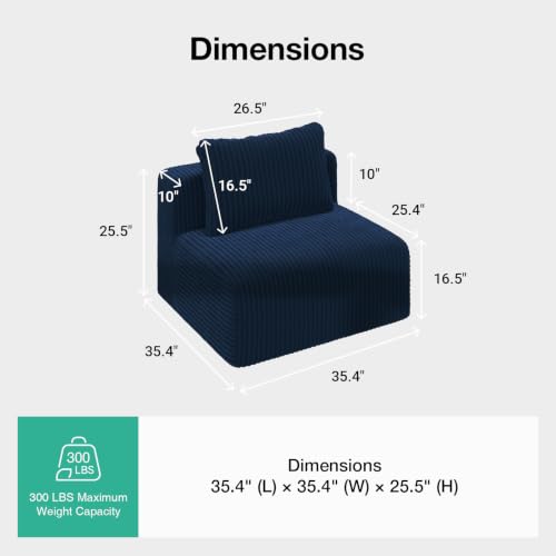 Image of Novilla Modular Sectional Sofa, Modern Cloud Sectional Couch with Smarts Coil Support, Upholstered Boneless Couch for Living Room Apartments Bedroom, No Assembly Required, Blue (Armless Chair)