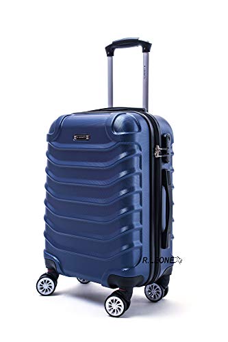 R.Leone Valigia Trolley Rigido Medio 8 ruote in ABS 2026 (Blu, M Medio)