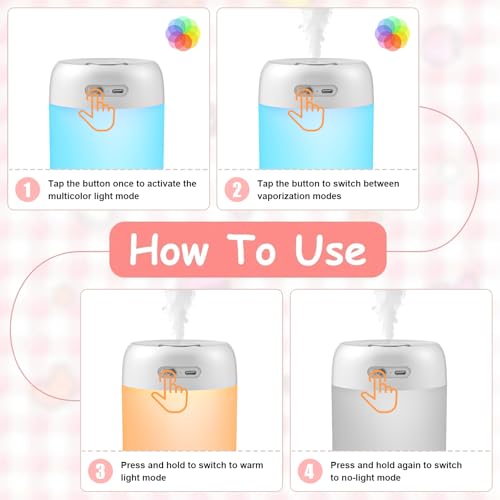 Image of Portable Small Humidifier, 650ml Colorful Mini Humidifier for Bedroom, Office Desktop, Baby Room, Plants, Cool Mist Humidifiers(White)