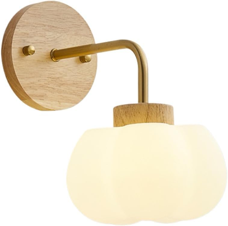 Aplique de pared contra el deslumbramiento nocturno en dormitorios con madera y cristal lechoso 1