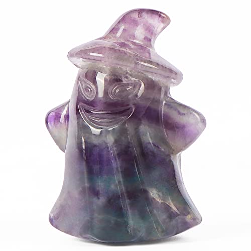 Hxswkk 2 Inch Rainbow Fluorite Crystal Witch Figurine Hand Carved Ghost Statue Decorations Party Gifts #TOP6