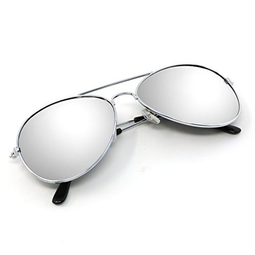 Skeleteen Silver Mirrored Aviator Sunglasses - Military Style Mirror Sun Glasses with Metal Frame and UV 400 Protection4