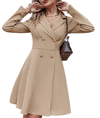 shownicer Blazer Kleid Damen Langarm V-Ausschnitt Hemdkleid Elegant Zweireiher Bodycon Bodycon Office Business Kurzes Kleider Einfarbiges Blazerjacke...