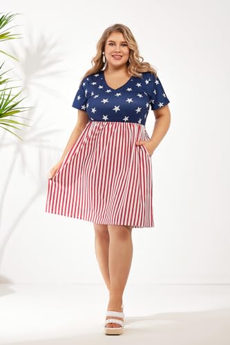 Image of RITERA Plus Size Dresses for Curvy Women Summer Spring Womens Dress V Neck Short Sleeve Casual Dress with Pockets XL-5XL