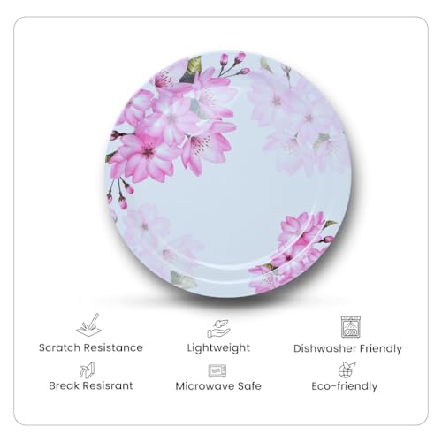 Image of Melamine Quarter Plates | Round Half Plate | Microwave Safe | Break Resistant | Plates for Snacks, Lunch, Dinner | Plates for Home, Office, Restaurant | Set of 6 | 7 Inch's (Light Pink)