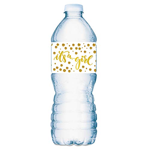 20 Gold It’s a Girl Oh Baby Water Bottle Labels; Baby Shower Set of 20 Waterproof Water Bottle Stickers Wrappers, Decorations; Gold and White. Made in USA