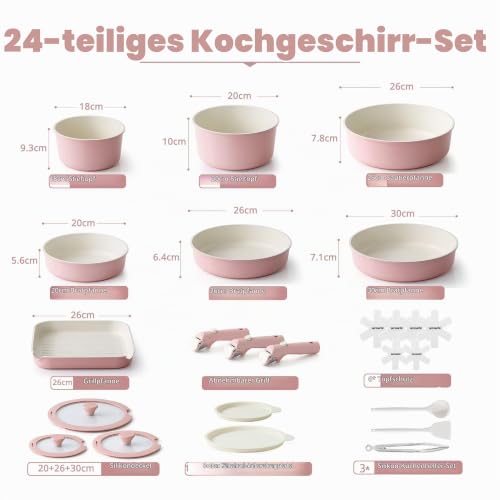 SENSARTE 24 Teiliges Keramik-Antihaft-Geschirrset mit Abnehmbare Griffe*3 – Ansicht 2