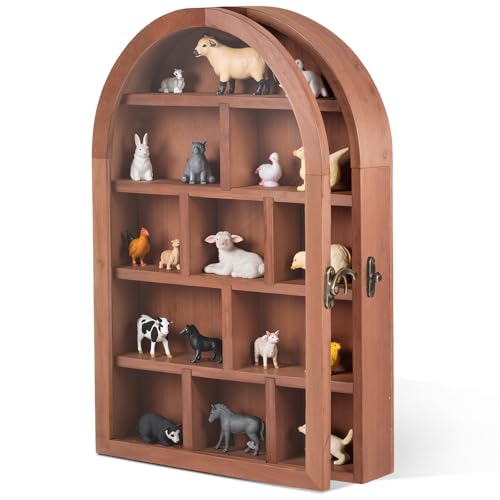 DoubleFill Trinket Shelf Wooden Shadow Box Display Case with Shelves Acrylic Door Large Wall Mounted Display Shadow Box Figure Curio Trinket Medals Craft Collection(Arch Brown 10 X 15)