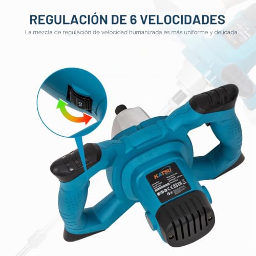 Miniatura 7 de Katsu Tools Mezcladora Eléctrica De Paletas De 1000 W, Portátil, Para Mortero Y Cemento, Con 6 Velocidades Variables Y Agitador Adicional, Para Pintura, Yeso Y Hormigón Gama Económica 100036