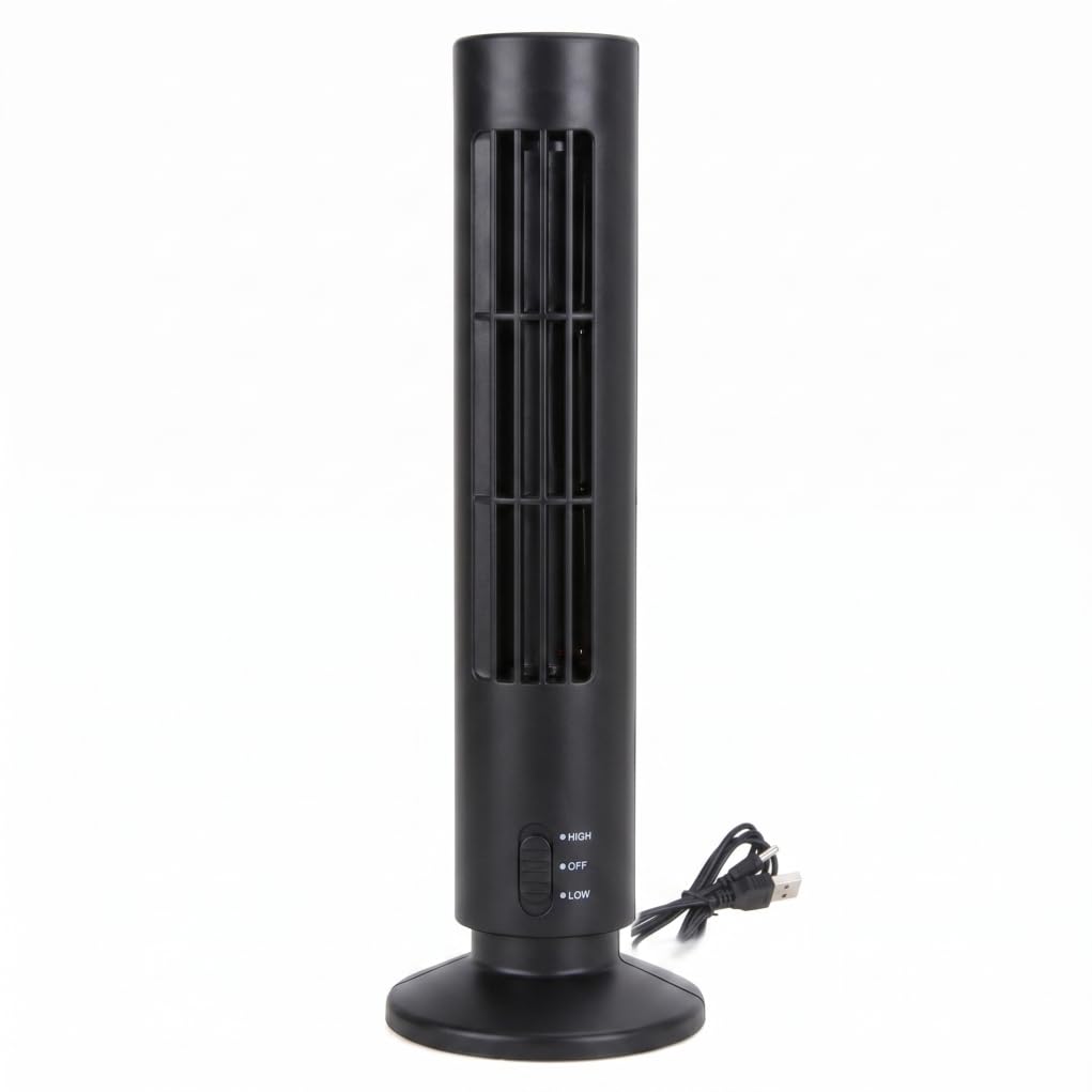 Monwssoe Small Tower Fan, Bladeless Mini Tower Fan With 2-speed Settings, Usb Fans That Blow Cold Air, Quiet Operation & Energy Efficient, Black (10.5x33cm)