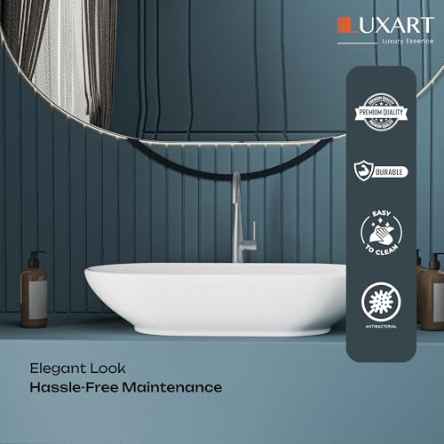Image of LUXART Tabletop Wash Basin For Bathroom - 22 x 16 x 5 Inc Ceramic Glossy White Countertop & Wall Hung Washbasin | Vessel Sink For Hotel, Dining Hall, Vanity | Over counter Top Washroom Sink