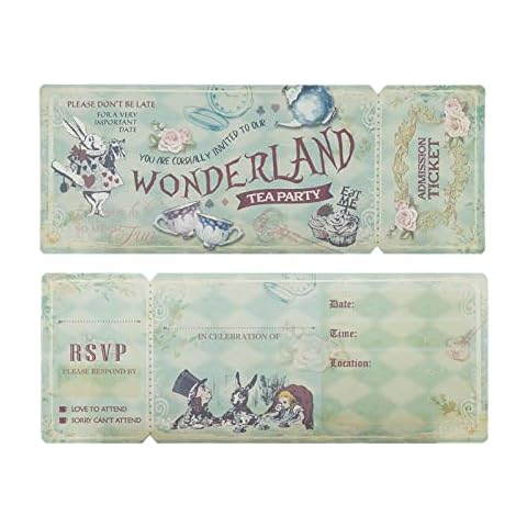Summer-Ray 24 sets Vintage Alice in the Wonderland Tea Party Invitation with Sleeve Holder Cover