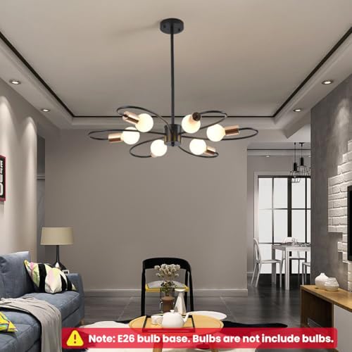 Image of ELEPHANTBOAT Ceiling Light Pendant Fixture, Adjustable Light Rod, 6-Light Metal Wire Chandelier Ceiling Light Fixture for Living Room, Kitchen
