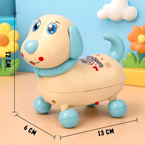 Image of Musical 360 Dancing Dog Toy for Kids with LED Lights - Interactive Electric Walking Puppy Pull Along Pet Toy with Rope - Color As Per Stock