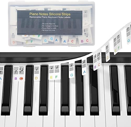 Removable Piano Keyboard Note Labels, 2 in 1 Silicone Piano Keyboard Stickers for Beginners Kids Learning, Full Size Keyboard 88 Keys, Double Staff Display Comes with Box