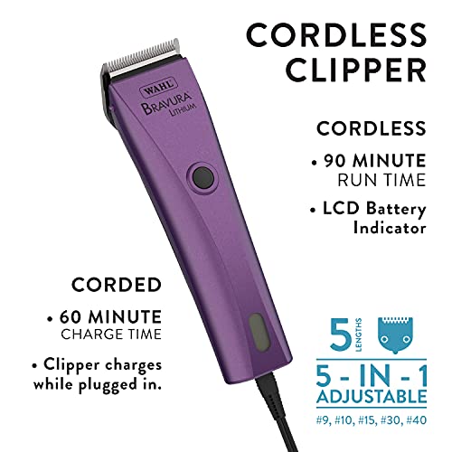 Wahl Professional Animal Bravura Pet, Dog, Cat, And Horse Corded/Cordless Clipper Kit, Purple (#41870-0423) #TOP2