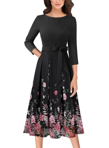 Image of VFSHOW Womens Work Business Casual Church Pockets Belted A-Line Midi Dress