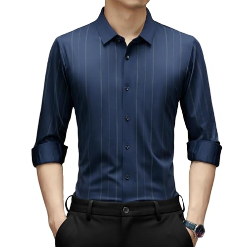 Camisa de manga larga casual a rayas para oficina y cenas de hombre