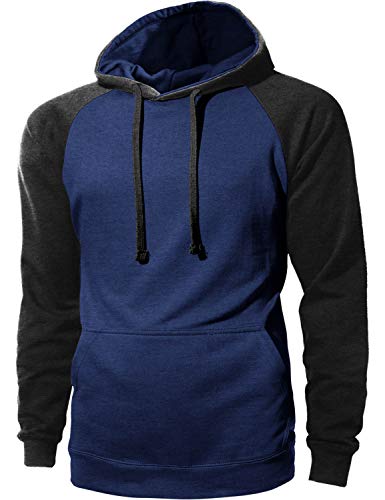 Hat and Beyond Mens Heavyweight Pullover Active Sweater Raglan Long Sleeve Hoodie Sweatshirt (1MA0020_Roy.Blk, Large)