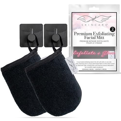 Premium Exfoliating Facial Mitt 2pc, Dual-Sided Makeup Remover &amp; Face Glove