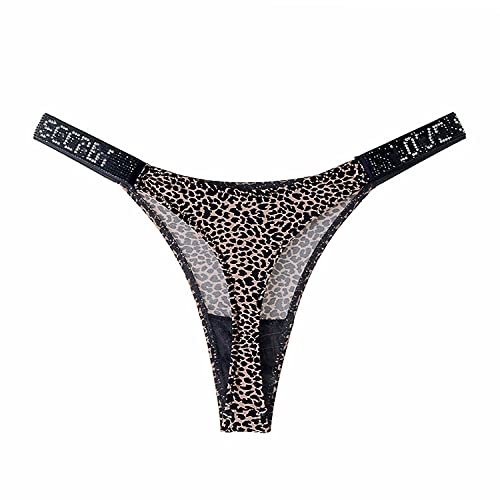 YUHOOE 1Pcs Sexy Frauen Tanga Höschen Kristall Strass Brief Unterwäsche Fitness Gym Damen Strings Damen Strings Low-Rise Hip Lift Tanga Mädchen Push Up Dessous, Leopard, S.