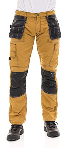 Fashio Mens Construction Pants Utility Tool Pockets Cordura Carpenter Knee Reinforced Work Wear Safety Trousers B2 Khaki W38-L30 #TOP1