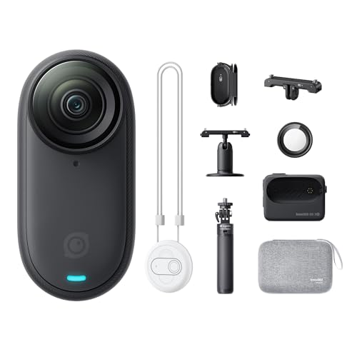 Insta360 GO 3S Pack Voyage (128GB) - Petite caméra de vlog 4K, POV Mains Libres, Montage Partout, stabilisation, 140 Min d'autonomie, étanche à 10 m, édition IA, pour vlog, Noir Minuit
