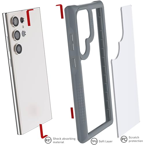 Image of Ghostek Covert Galaxy S23 Ultra Clear Case with Military Grade Shockproof Protection, Non-Slip Grip, Protective Silicone Phone Cover Designed for 2023 Galaxy S23 Ultra (6.8 inch) (Gray)