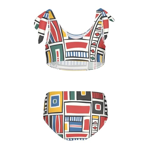 Girls' Bikini Set, Seamless Geometric Pattern Kids Swimsuit 2 Pcs Beach Bathing Suit2