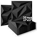 Art3dwallpanels Acoustic Panels 20 Pack Soundproof Wall Panels Acoustic Foam Sound Dampening, 3D Sound Absorbing, 12" X 12", Black