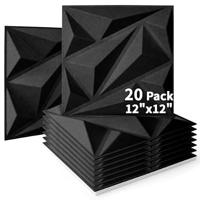 Art3dwallpanels Acoustic Panels 20 Pack Soundproof Wall Panels Acoustic Foam Sound Dampening, 3D Sound Absorbing, 12" X 12", Black