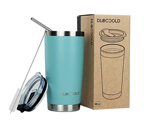 DLOCCOLD 20oz Tumbler Double Wall Stainless Steel Vacuum Insulated Coffee Travel Mug with Lid and Straw (Tiffany Blue, 20oz)