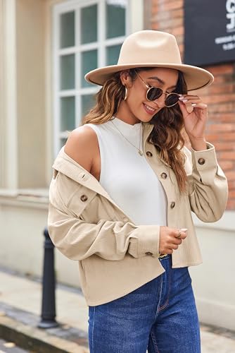 Zeagoo Womens Fashion Cropped Corduroy Shackets Button Down Jackets Tops Fall Trendy Long Sleeve Shirts4